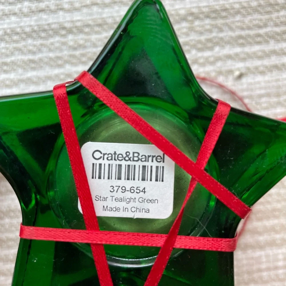 Crate & Barrel glass star candle holders. Red, green and clear. NWT